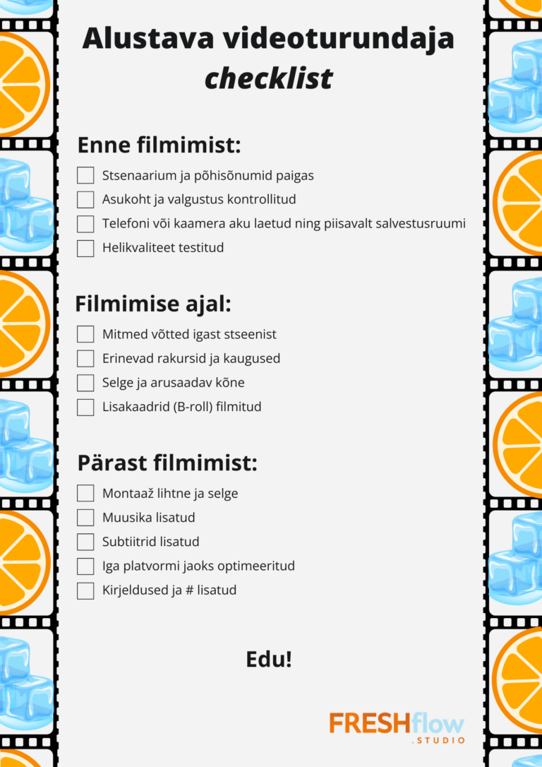Alustava videoturundaja checklist